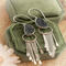 Sterling Silver Druzy Fringe Earrings in green velvet box with flowers; close-up of earring on ear and in hand. 2 3/4in boho dangles.
